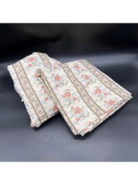 Vintage Full Fitted Flat Sheet Set 1970s Floral Stripe Lady Pepperell USA Boho